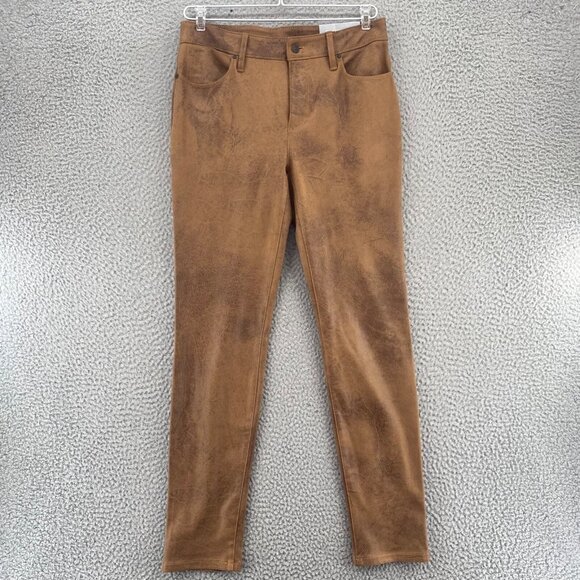 Chicos Jeans Womens 00 US 2R Brown Faux Suede 5 Pocket Worn Luggage Slim Leg NWT - Picture 1 of 11